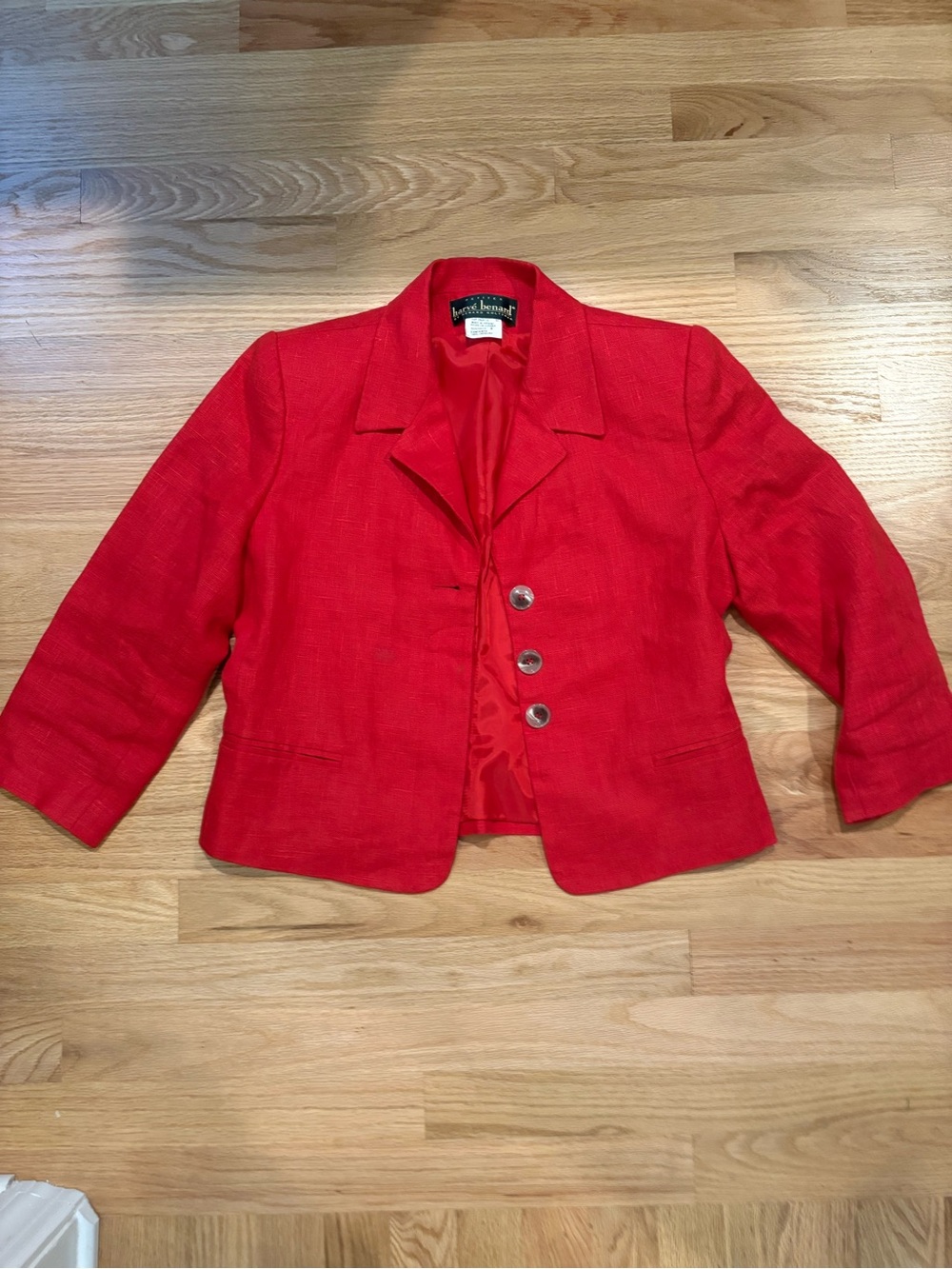 Harve Bernard Red Linen 3/4 sleeve Vintage Blazer Sz 8